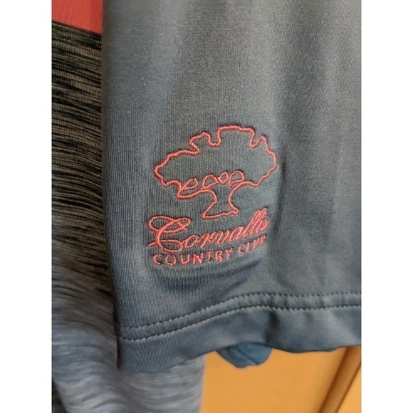 FJ POLO FootJoy grey Striped Mens Size XL 1/4 Button Short Sleeve Embroidered - Picture 3 of 4